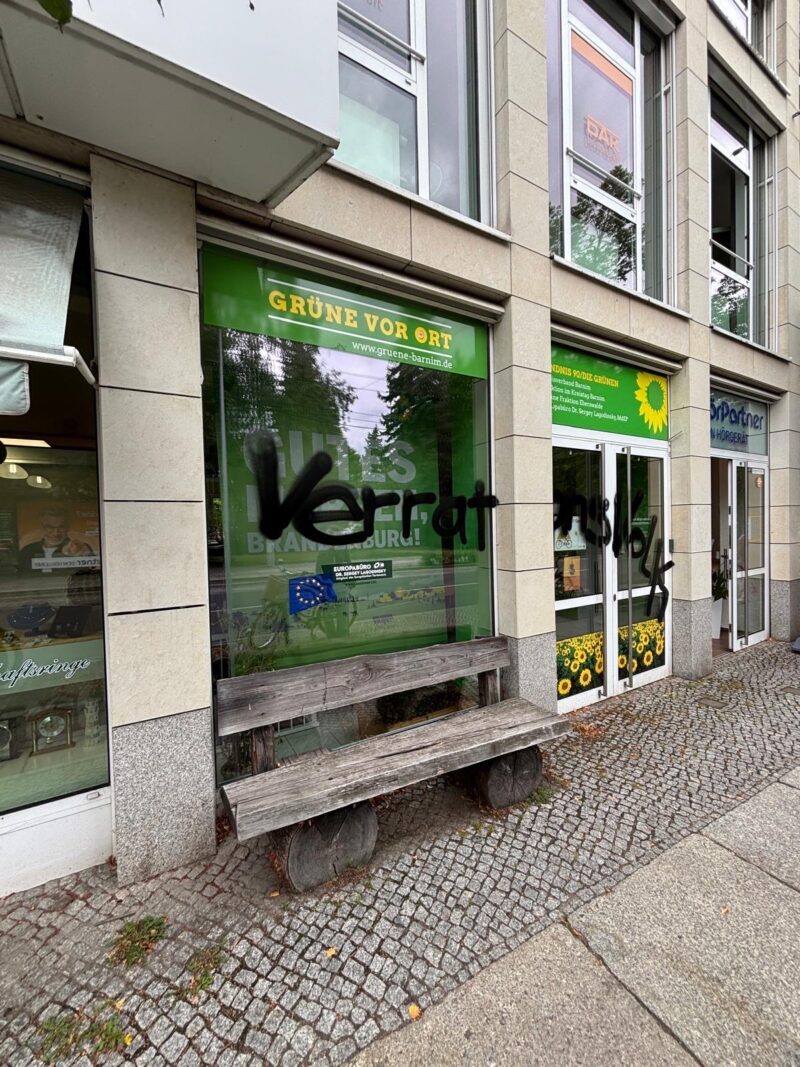 Erneuter Angriff auf Geschäftsstelle von Bündnis 90/Die Grünen Barnim in Eberswalde
